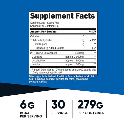 Nutricost BCAA Powder (Watermelon, 30 Servings) - Optimal 2:1:1 Ratio