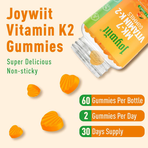 Vitamin K2 MK-7 Gummies 100mcg, Extra Strength Chewable Natural Orange Flavor, Non-GMO, Vegan, 60 Counts