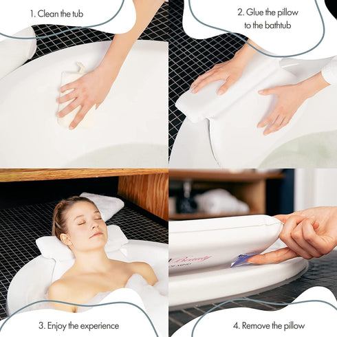 TranquilBeauty Bath Pillow, White PVC, Pain Relief, 7 Suction Cups, Ergonomic Head & Back Support