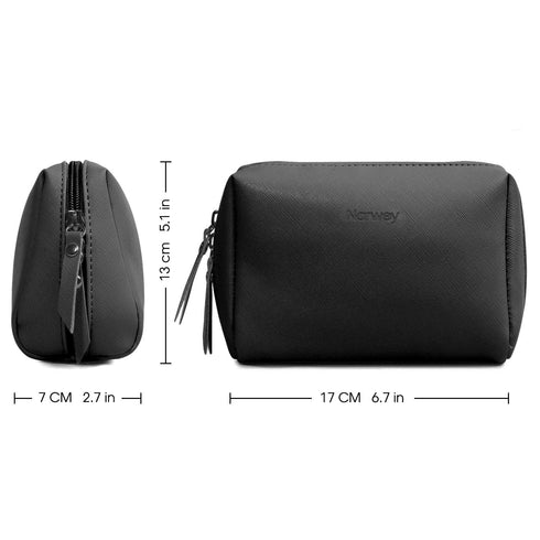 Narwey Small PU Leather Makeup Bag - Mini Cosmetic Pouch with Compartments for Women and Girls (Black)