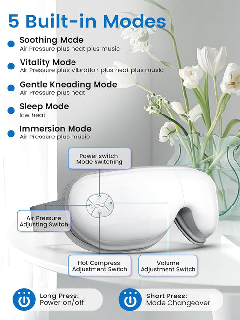 YunRayo Eye Massager with Bluetooth Music, Heat Therapy, Air Pressure & Vibration Rechargeable for Eye Fatigue, Dry