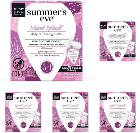 Summer's Eve Feminine Wipes, Island Splash, 12 Count, 5 Pack | Removes