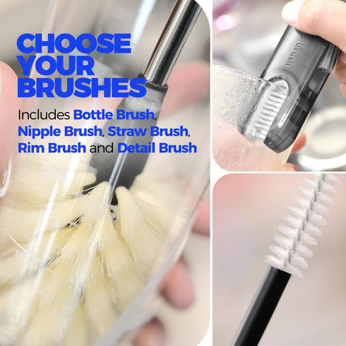 Holikme 6 Pack Bottle Brush Set, 14" Long Handle Stainless Steel Cleaner, 3 Straw Brushes for Water Bottles