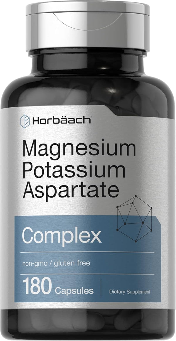 Horbaach Magnesium Potassium Aspartate Complex, 180 Capsules, Non-GMO and Gluten Free