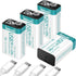 Rechargeable 9V Lithium USB Battery 860mAh (4 Pack) with 4 in 1 Charge Cable