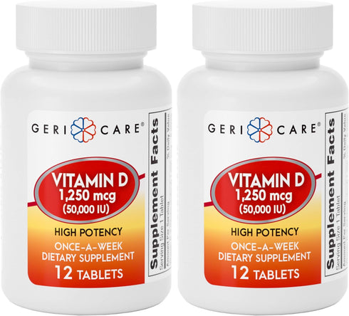 GeriCare Vitamin D 1,250mcg (50,000 IU) High Potency Once-A-Week Dietary Supplement, 12 Count (Pack of 2)