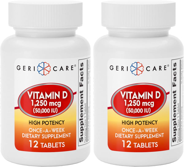 GeriCare Vitamin D 1,250mcg (50,000 IU) High Potency Once-A-Week Dietary Supplement, 12 Count (Pack of 2)