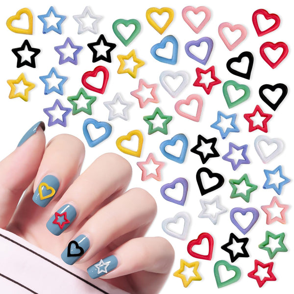 WOKOTO 100pcs Colorful 3D Resin Heart and Stars Nail Charms, Nail Jewels, Rhinestones, and Charms for Nail Art