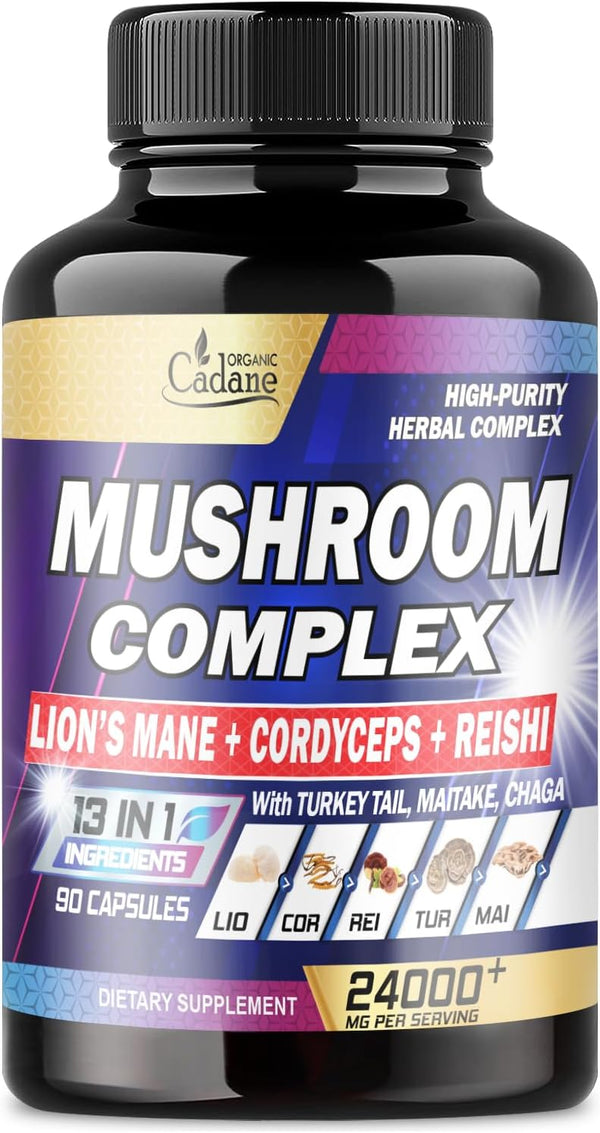 24000mg Mushroom Complex Supplements - 90 Capsules | 13in1 Concentrated with Lions Mane, Reishi, Turkey Tail