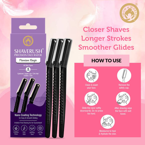 Mom & World ShaveRush Women Precision Face Razors - 5 IN 1 for Instant Hair Removal, Pack of 3