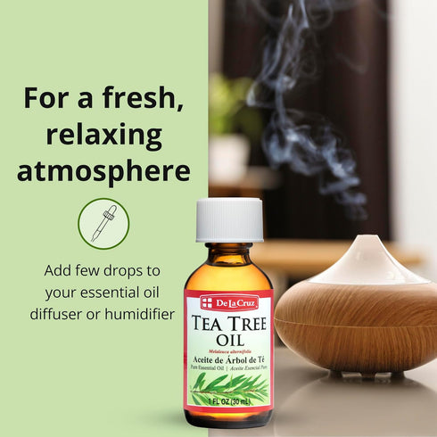 De La Cruz 100% Pure Tea Tree Essential Oil, Steam Distilled for Aromatherapy, 1 FL OZ (30 mL)