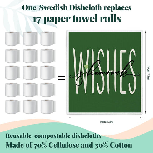 LARTSFRO 4 Pack Lucky Wishes Green Swedish Dishcloths for Kitchen, Swedish Dish Cloths for Four-Leaf Clover, Dish