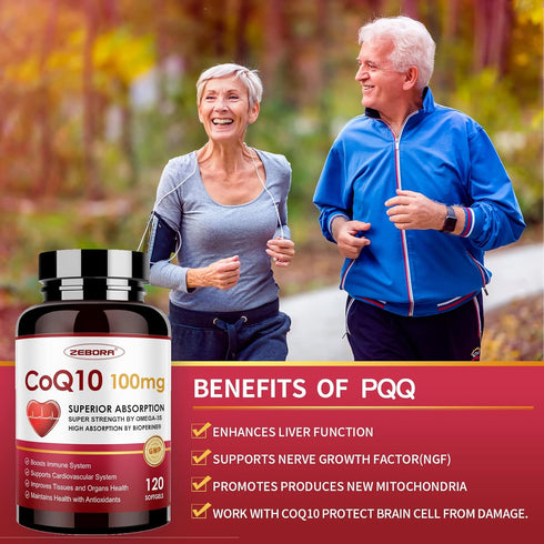 CoQ10-100mg-Softgels with PQQ, BioPerine & Omega-3, High Absorption Coenzyme Q10 Supplement, 120 Servings