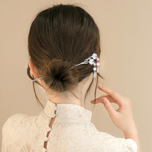 inSowni 8 Pieces Decorative Retro Crystal Pearl Hair Sticks, Asian Chinese Hanfu Hair Forks for Women Girls