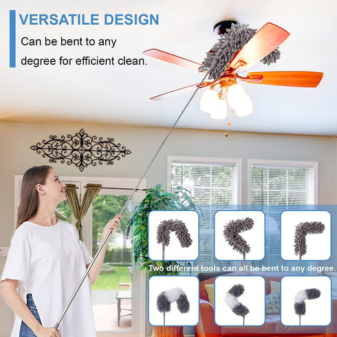 Microfiber Duster Kit for High Ceiling, 6pcs - Extendable Dusters with 100" Pole, Long Feather Duster for Cleaning