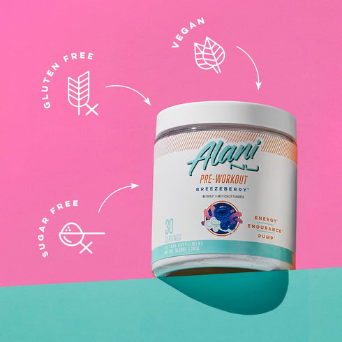 Alani Nu Pre Workout Powder Breezeberry | Sugar Free Amino Energy Boost Supplement | 200mg Caffeine, 30 Servings