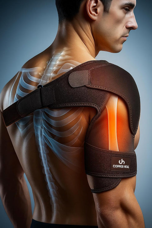 COPPER HEAL Shoulder Adjustable Clamp Compression Sleeve for Men Women, Better Back Posture Support with Stability Pad