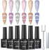 MIZHSE 10ml*6 Colors Cat Eye Gel Nail Polish - Glitter Pink Gold Sparkle Set with Universal Silver Cat Eye Gel