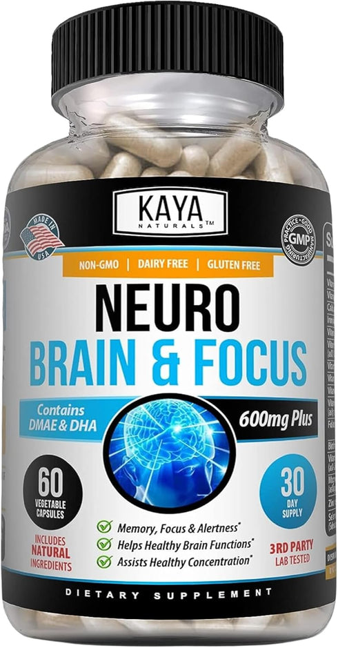 Kaya Naturals Neuro Brain | 60 Count - Memory & Focus Nootropic Energy Capsule, Cognitive Function Support