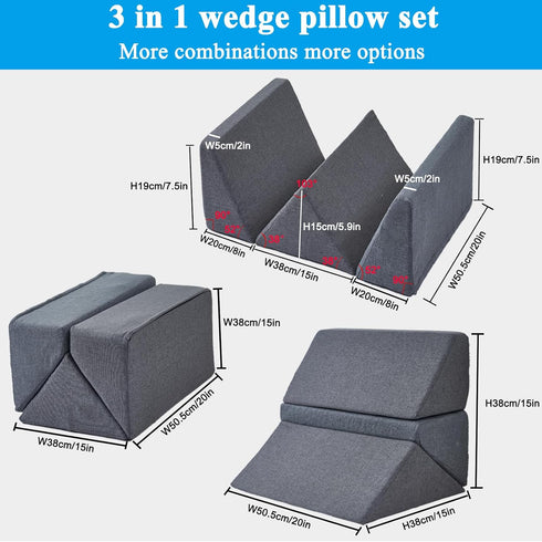 Saula 3 1 Set in Flexible Bed Wedge Pillow for After Surgery Side Sleeper, Triangle Bed Wedges & Body positioners