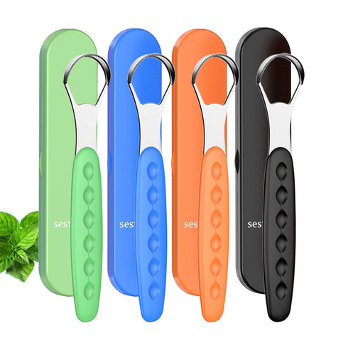 New Version Tongue Scraper Cleaner for Adults & Kids, Medical Grade Metal Brushes for Fresh Breath (4 pcs)