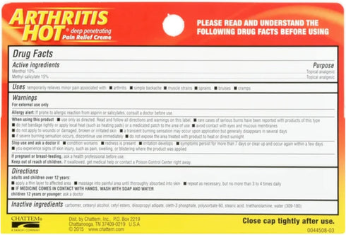Arthritis Hot Pain Relief Creme, 3 oz, Pack of 2 for Soothing Comfort.
