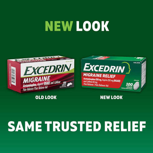 Excedrin Migraine Relief Caplets for Symptoms, 200 Count - Acetaminophen 250mg, Aspirin 250mg, Caffeine 65mg