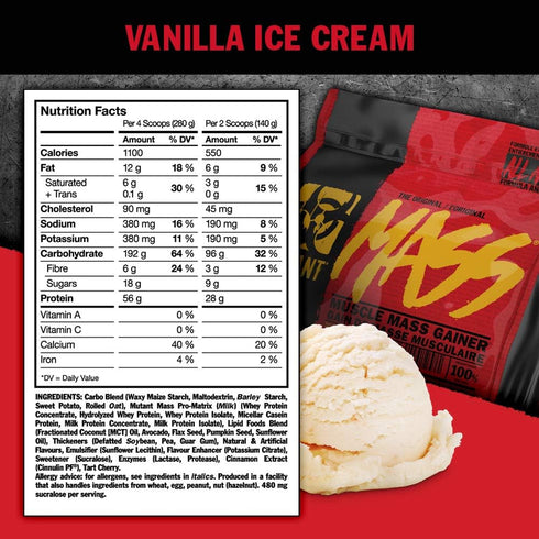 Mutant Mass Weight Mass Gainer Protein Powder - High Calorie Strawberry Banana, 5 Pound