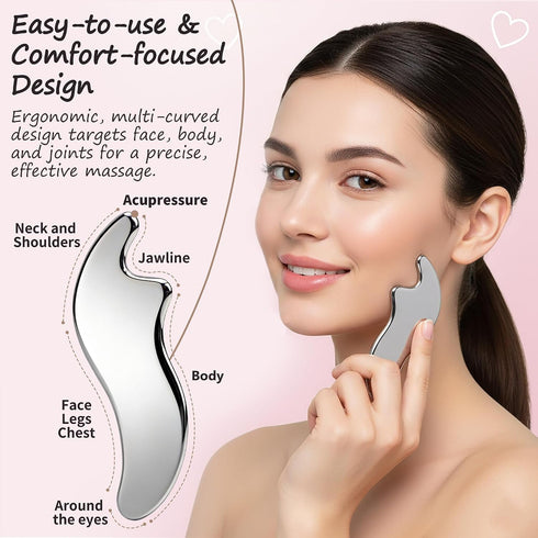 isork Gua Sha Tool for Face & Body with Big Size Stainless Steel Lymphatic Drainage Massager, Jawline Sculpting, & Skin