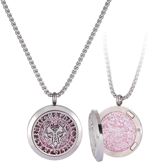 Cool Wolf Norse Aromatherapy Essential Oil Diffuser Necklace Viking Runes Amulet Stainless