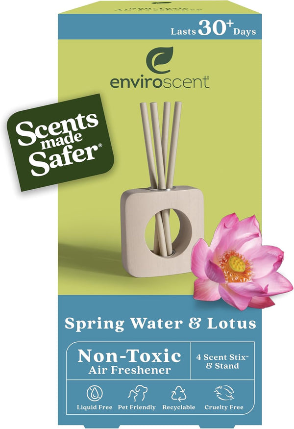 Enviroscent Non-Toxic Air Freshener for Home (Lemon Leaf & Thyme) with Mango Wood Stand & Scent Stix Refill