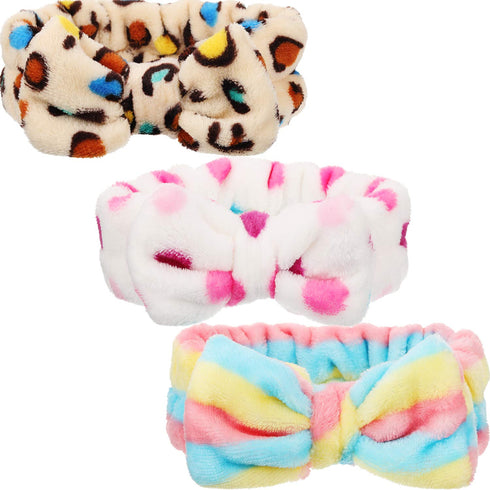 Hicarer 3 Pcs Spa Headband for Women - Soft Microfiber Bowtie Terry Cloth Headband for Makeup and Washing Face