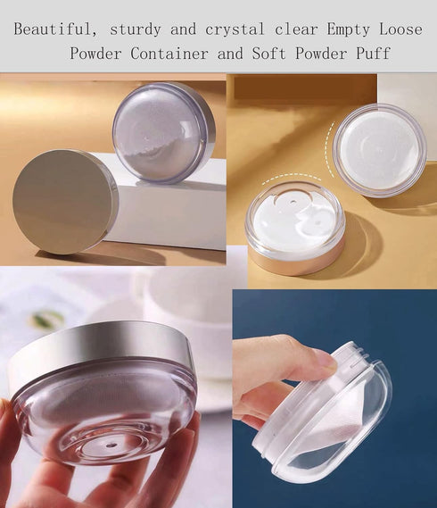 Powder Puff Reusable Empty Makeup Container with Elasticated Net Sifter for Setting Powder and Daily Use