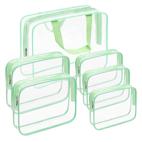 APREUTY Clear Makeup Bags, TSA Approved 6 Pcs Set of Clear PVC Cosmetic Bags with Zipper Handle for Travel