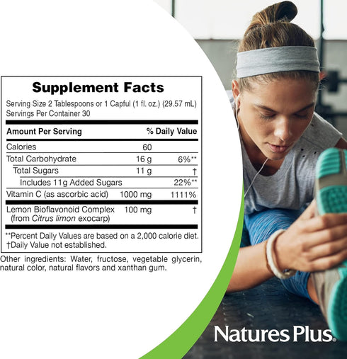 Natures Plus Vitamin C 1000 Mg Liquid Orange, 30 Fl Oz for Immune Support