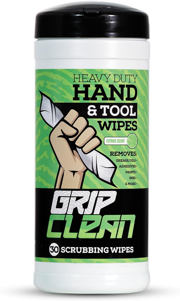 Grip Clean Cleaning Wipes – Heavy-Duty Hand Cleaner for Mechanics, 30ct Citrus Scented