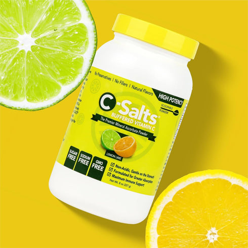 Buffered Vitamin C Powder - Non-Acidic Immune Support Drink, Organic Sugar-Free Formula, Vegan, Lemon Lime 8oz