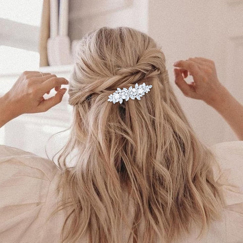 WHAVEL 4Pcs Hair Clips, Rhinestone Hair Pins for Women, Silver Bridal Barrettes, Wedding Hair Accessories