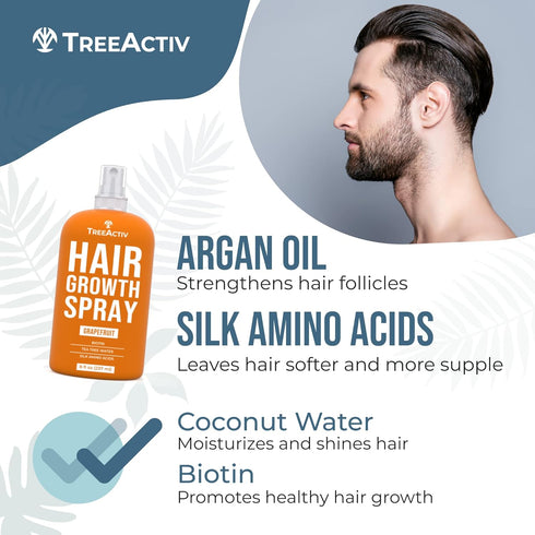 TreeActiv Hair Growth Daily Nourishing Spray, 8 oz, Biotin Spray for Fuller Hair, Hair Growth Product with Argan Oil