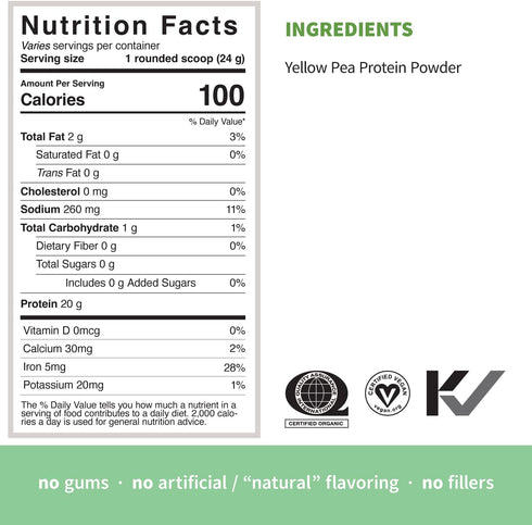 Sprout Living Organic Pea Protein Powder, 20 Grams Plant Based, Non-Dairy, Non-GMO, Vegan, Gluten Free, Keto Drink Mix