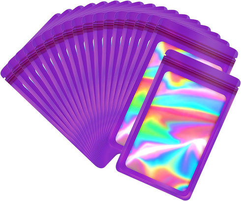 100-Pack 2×2 Inch Mylar Bags with Clear Window, Holographic Resealable Zip Bags for Small Business Jewelry