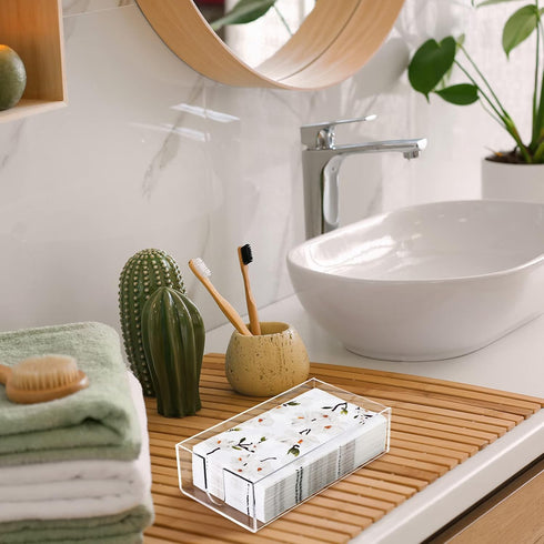 Outus 100 2 4.3 7.8 Inches Pcs Floral White Magnolia Paper Guest Towels Ply with Acrylic Napkin Holder, Disposable