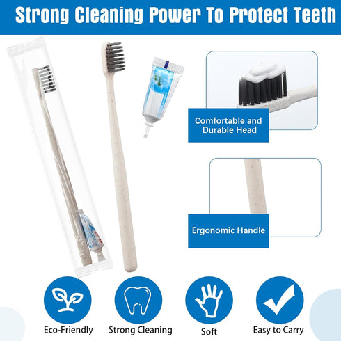 Uiifan 250 Sets Disposable Toothbrushes Bulk with Individually Wrapped Toothpaste, Travel Toothbrush Set for Home, Hotel