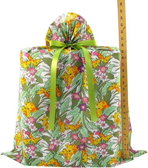 VZWraps Giraffes Reusable Fabric Gift Bag for Baby Shower or Birthday (Jumbo 27 Inches Wide by 33 Inches High)
