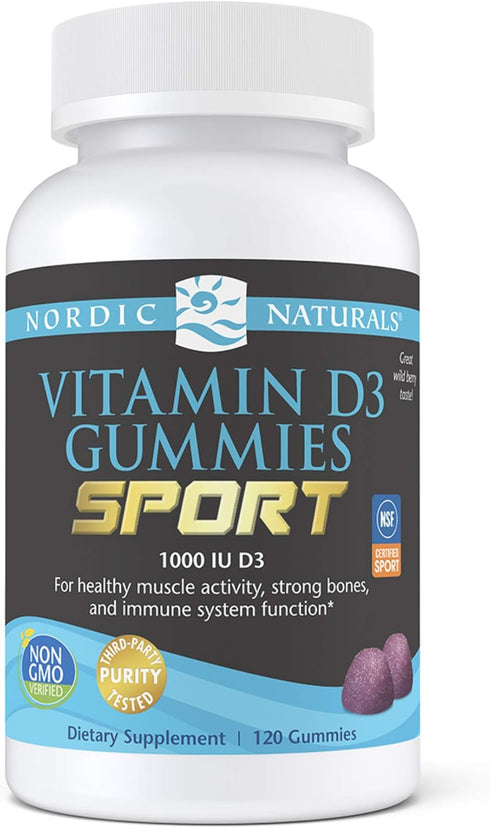 Nordic Naturals Vitamin D3 Gummies Sport, 120 Gummies - Wild Berry, 1000 IU for Healthy Bones & Immune Function