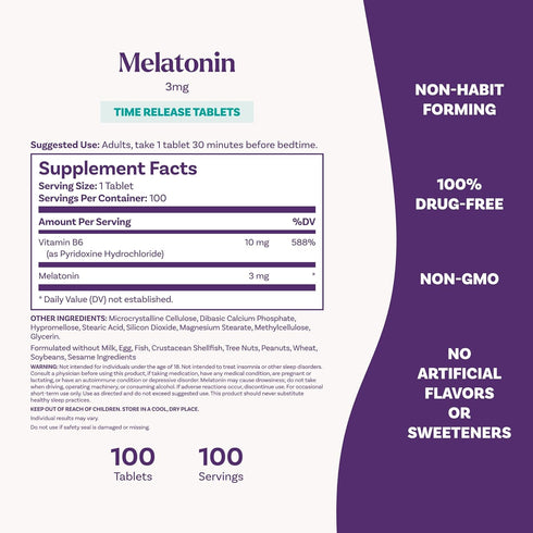 Natrol Melatonin 3 mg Time Release, 100 Tablets, Dietary Supplement for Nighttime Sleep Aid