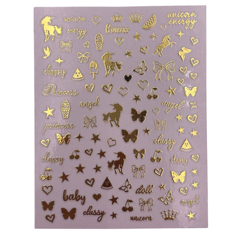 Impressed Authentic 5 Sheets Luxury Nail Art Stickers, 500+ Chrome Gold Customized Nail Decals for Salon Nails