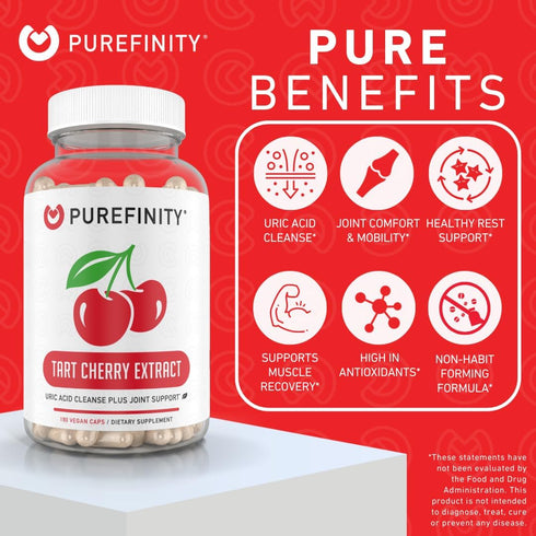 Tart Cherry Capsules 3000 mg Raw Extract - Uric Acid Flush & Cleanse for Joint & Muscle Comfort, 180 Count