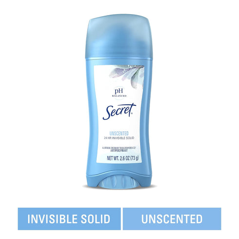 Secret Unscented Invisible Solid Antiperspirant Deodorant, 2.6oz (Pack of 3)