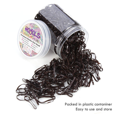 Hoyols Premium Plastic Small Hair Elastics in Brown, Strong Flexible Rubber Bands for Women Kids Baby, 1000 Count TPR